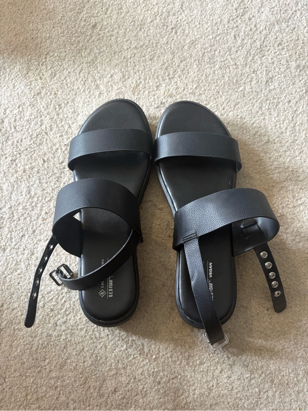 Call It Spring Black Double-Strap Ankle Buckle Sandals